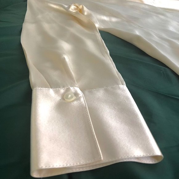 CLASSIQUES ENTIER Beige SILK Ruched Chest Long Sleeve Button BLOUSE M - Picture 6 of 7